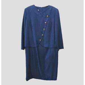 VTG Diane Roberts Royal Blue Dress Faux Pearl Gold Button Detail Classy Size 12